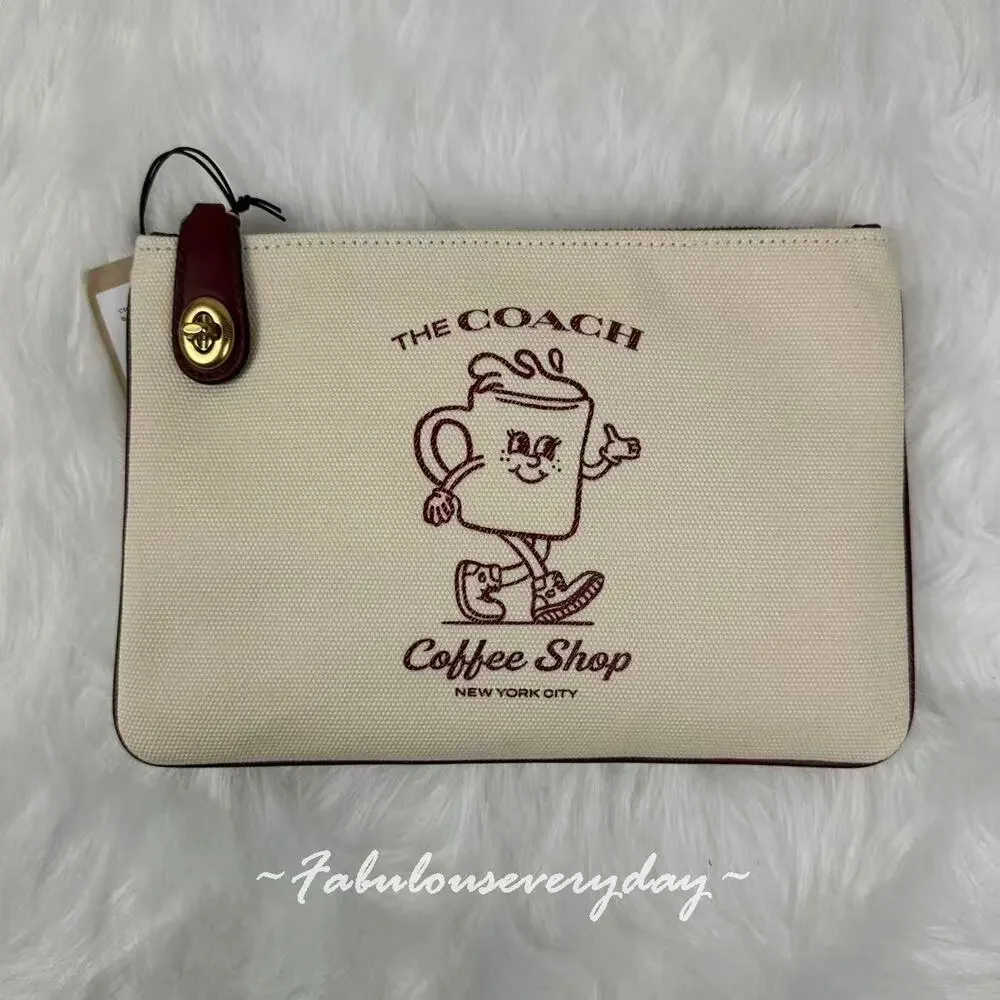 The Coach Coffee Shop Official Pouch Clutch Bag Canvas CS485 NWT - Picture 1 of 8